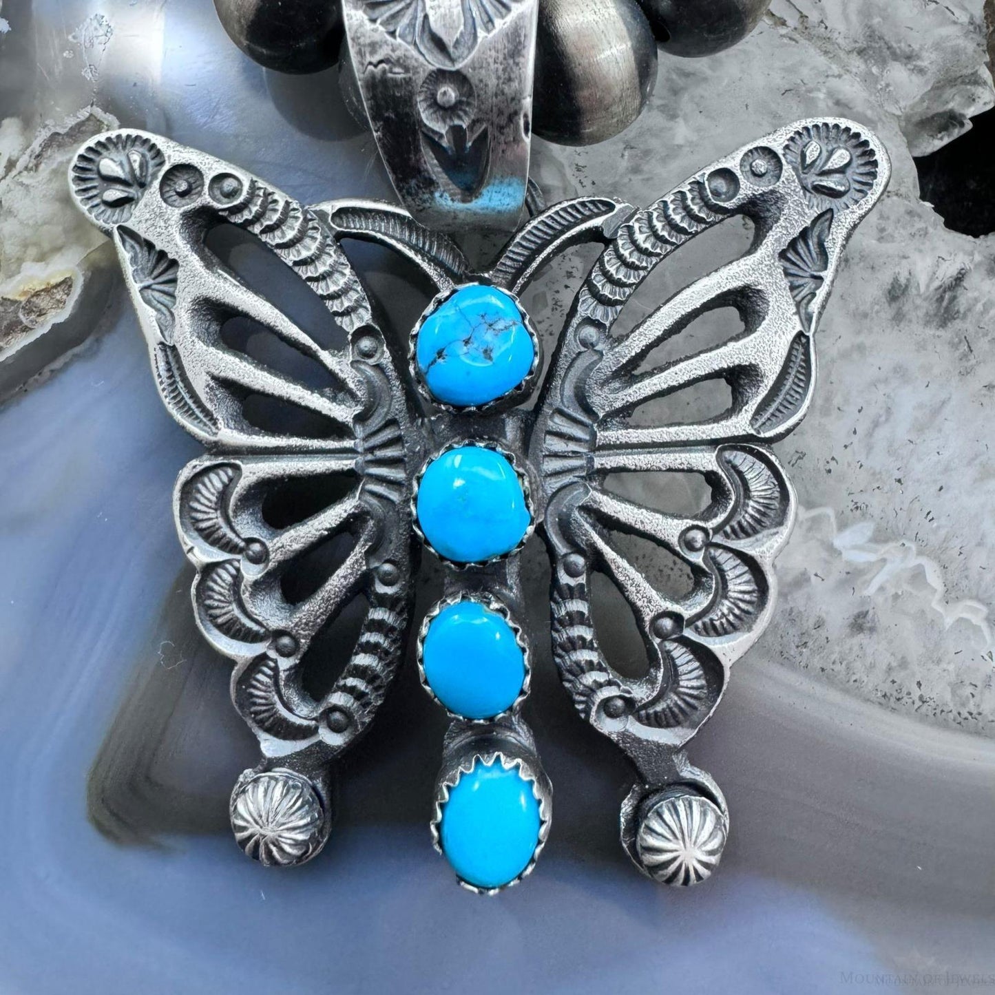 Eva & Linberg Billah Sterling Silver Butterfly w/Turquoise Decorated Pendant For Women