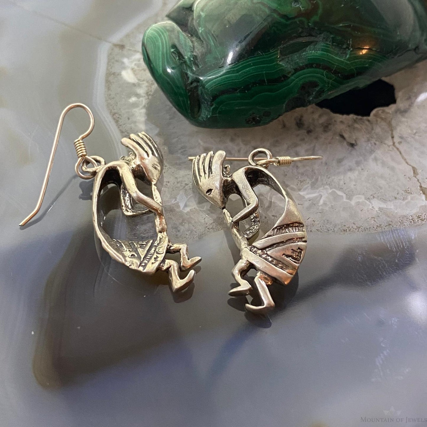 Vintage Native American Sterling Silver Kokopelli Dangle Earrings For Women