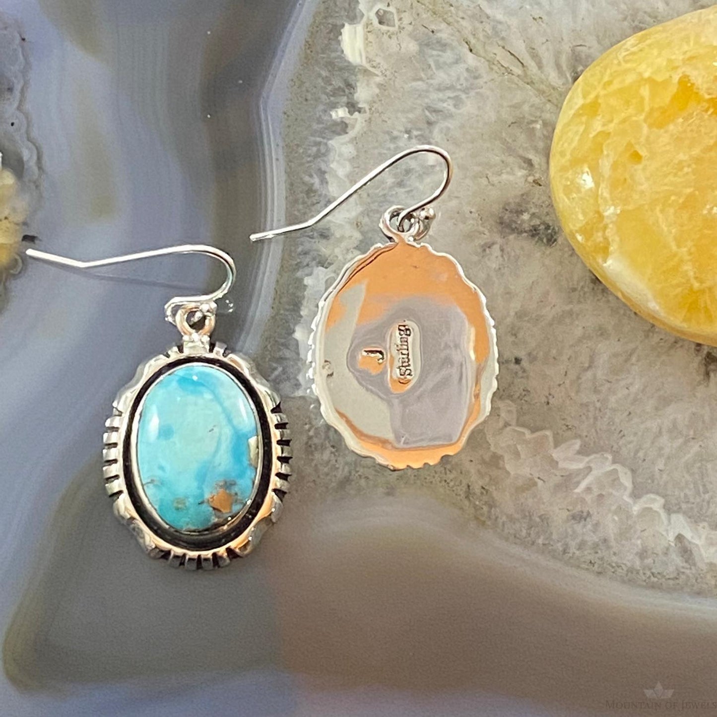Native American Sterling Silver Blue Ridge Turquoise Decorated Dangle Earrings For Women