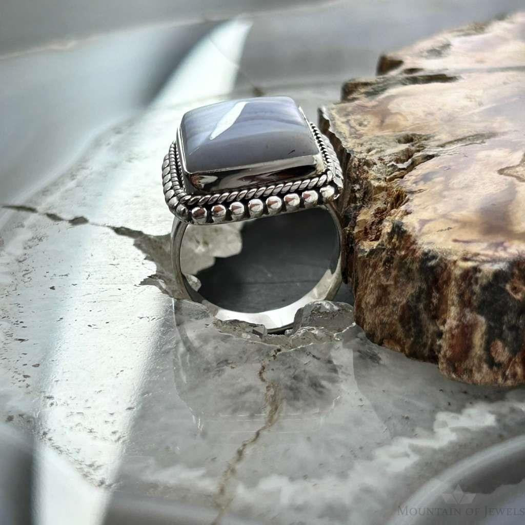 Sterling Silver Southwestern Style Square Blue Lace Agate Ring Size 7 For Women
