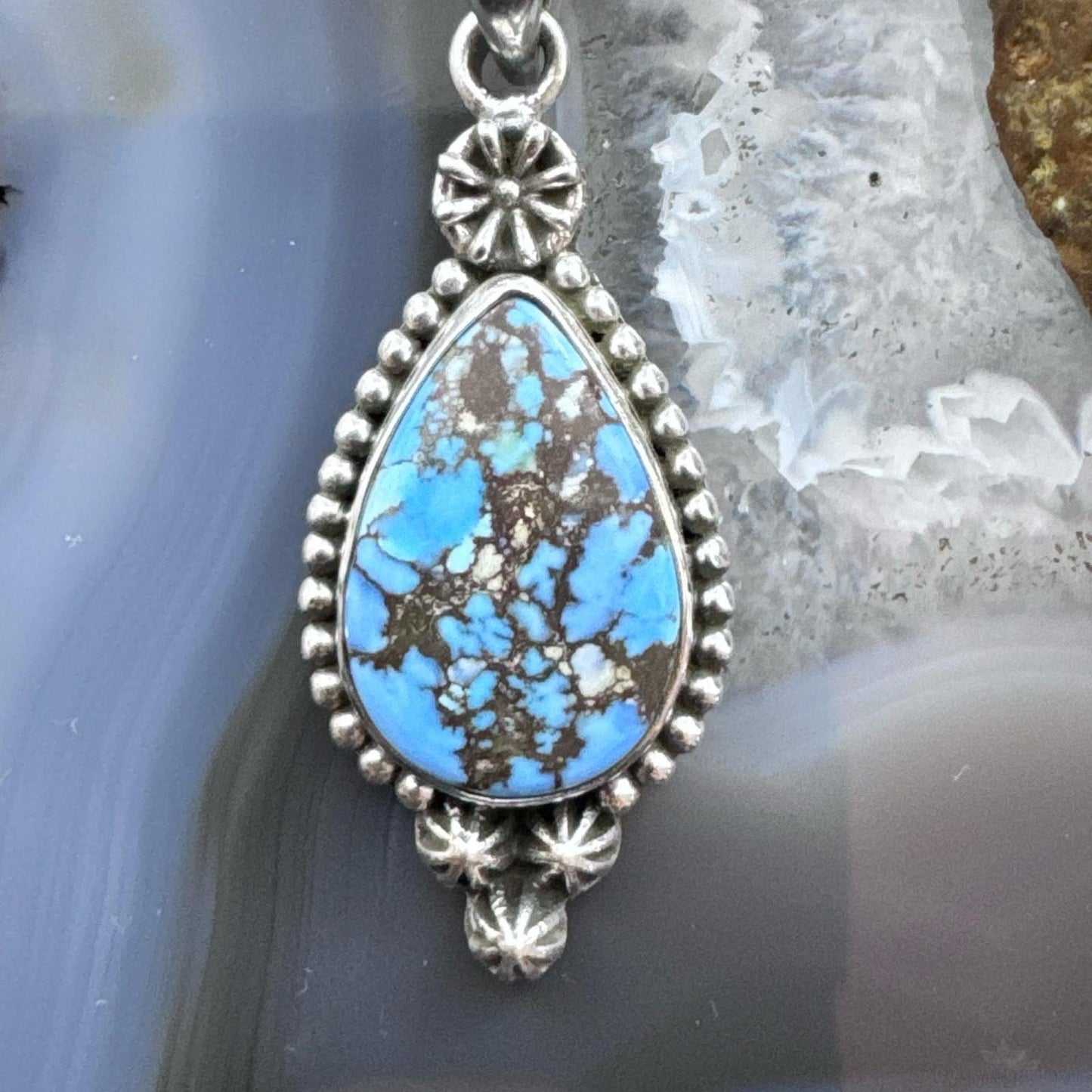 Sterling Silver Southwestern Style Teardrop Golden Hill Turquoise Decorated Pendant For Women
