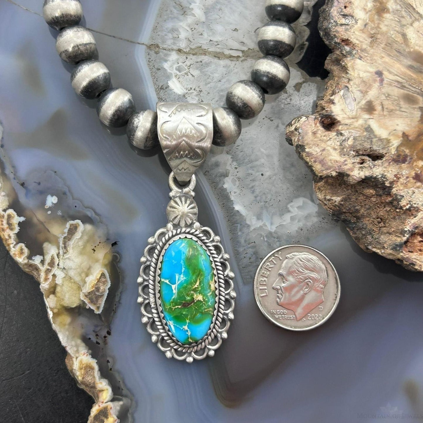 Sterling Silver Southwestern Style Oval Sonora Gold Turquoise Pendant For Women