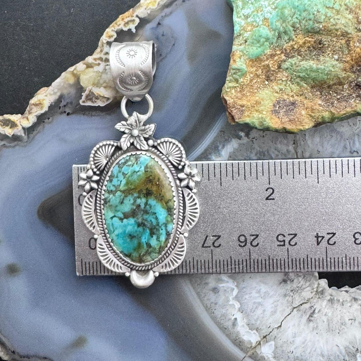 Sterling Silver Southwestern Style Oval Turquoise Decorated Pendant For Women