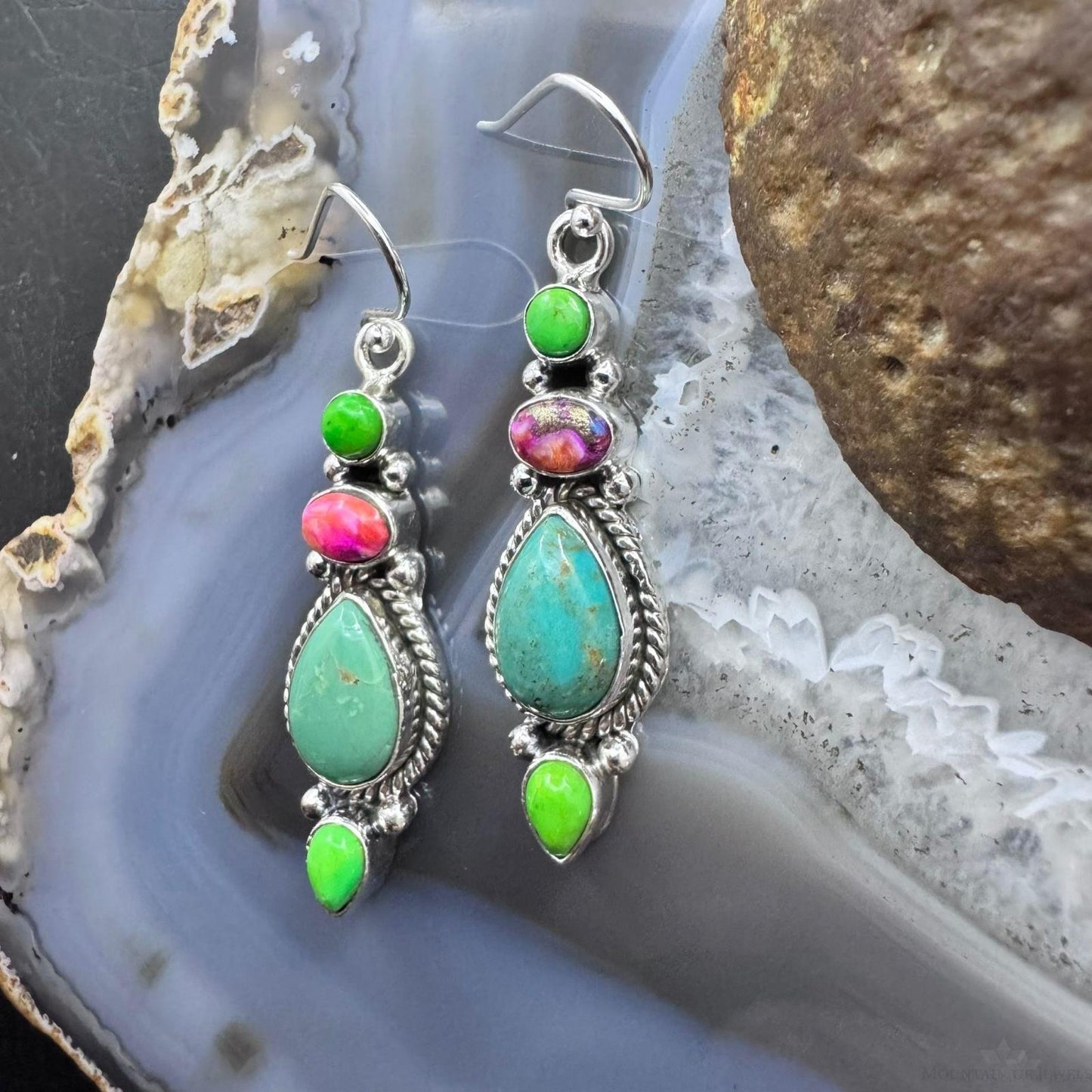Sterling Silver Southwestern Style Multistone Dangle Earrings For Women #6