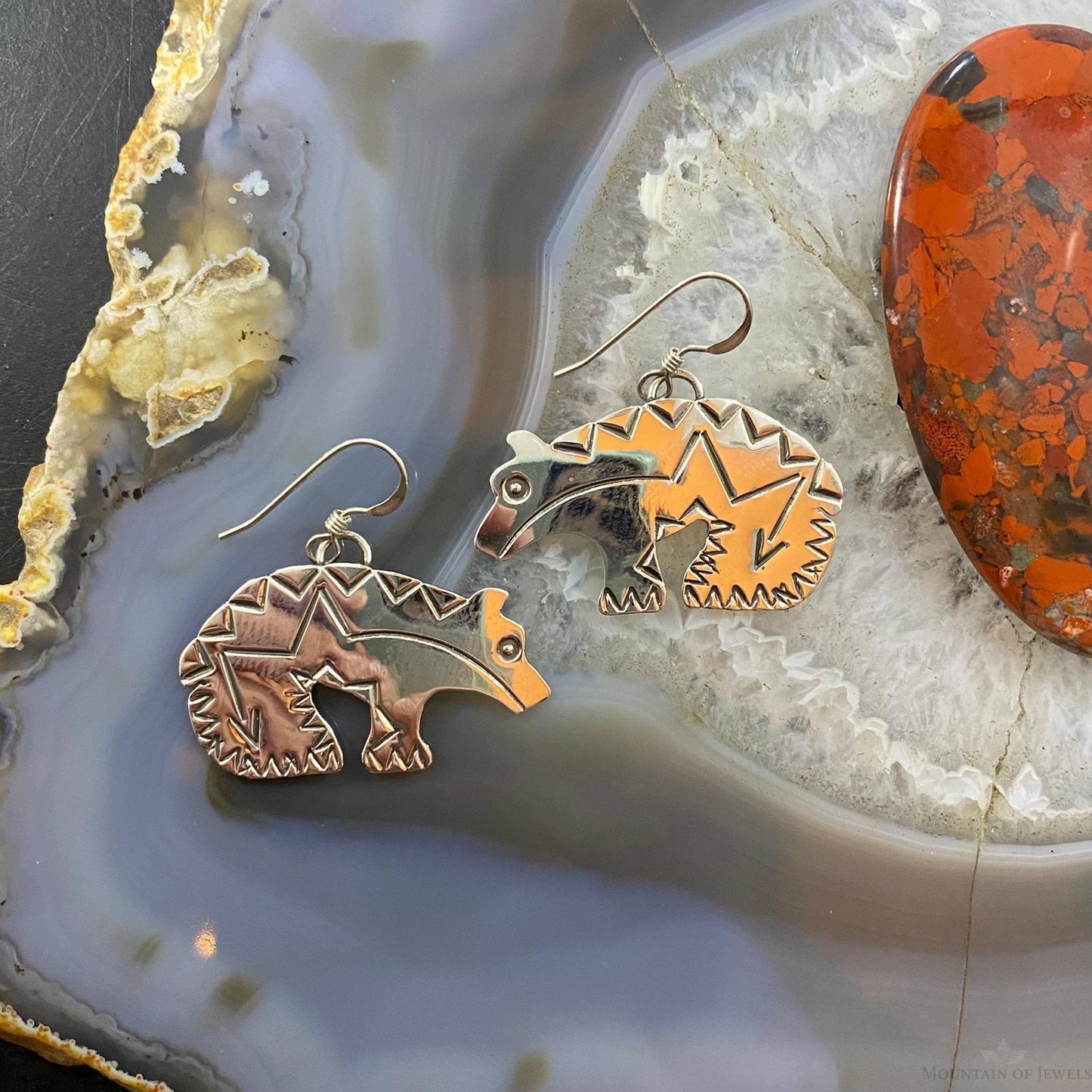Brad Panteah Sterling Silver Stamped Fetish Bear Dangle Earrings For Women #2