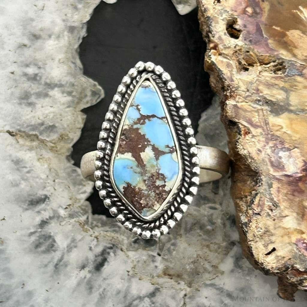 Sterling Silver Southwestern Style Teardrop Golden Hill Turquoise Adjustable Ring For Women
