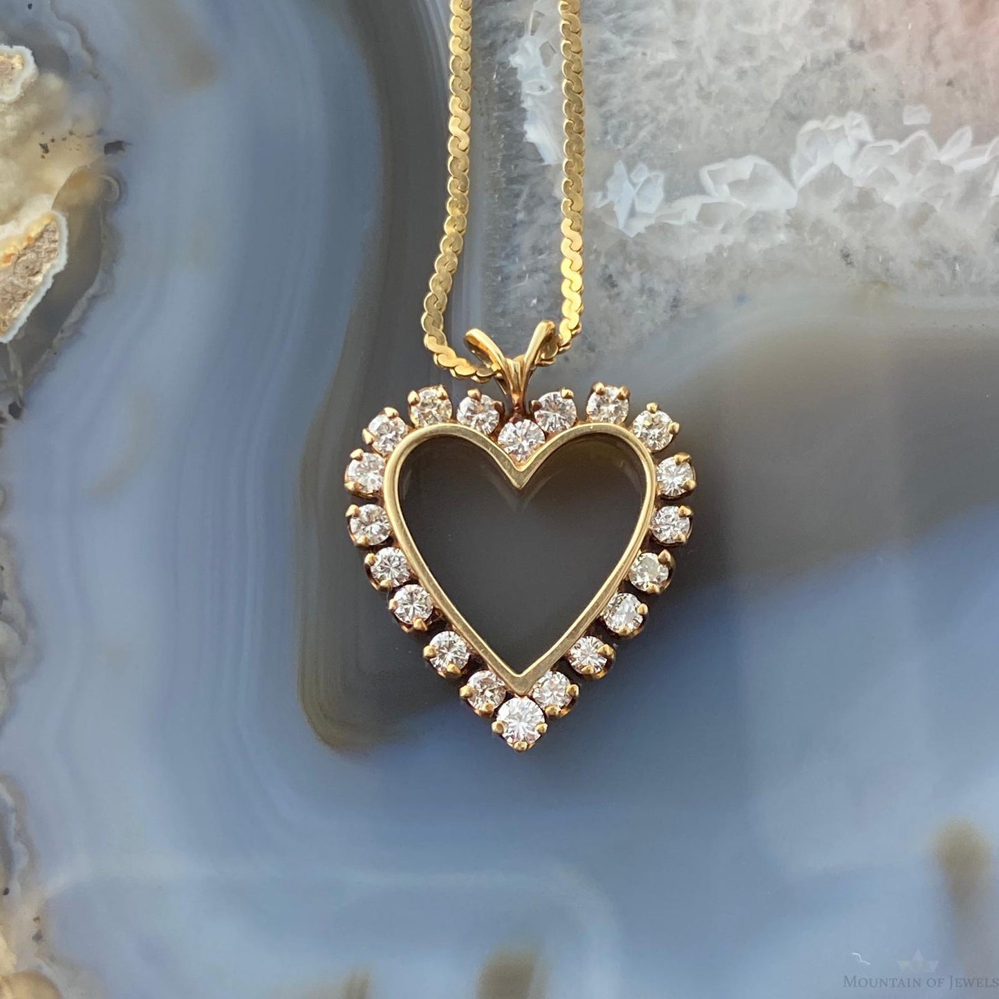 14K Yellow Gold Diamonds Heart Shape Pendant with 16" Necklace For Women