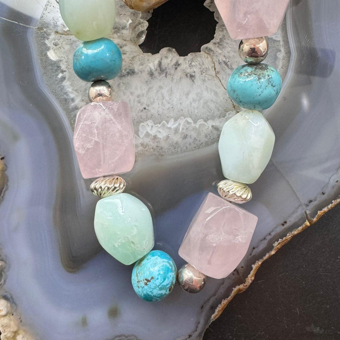 Carolyn Pollack Sterling Silver Ocean Shades Chunky Multi Beaded Necklace For Women