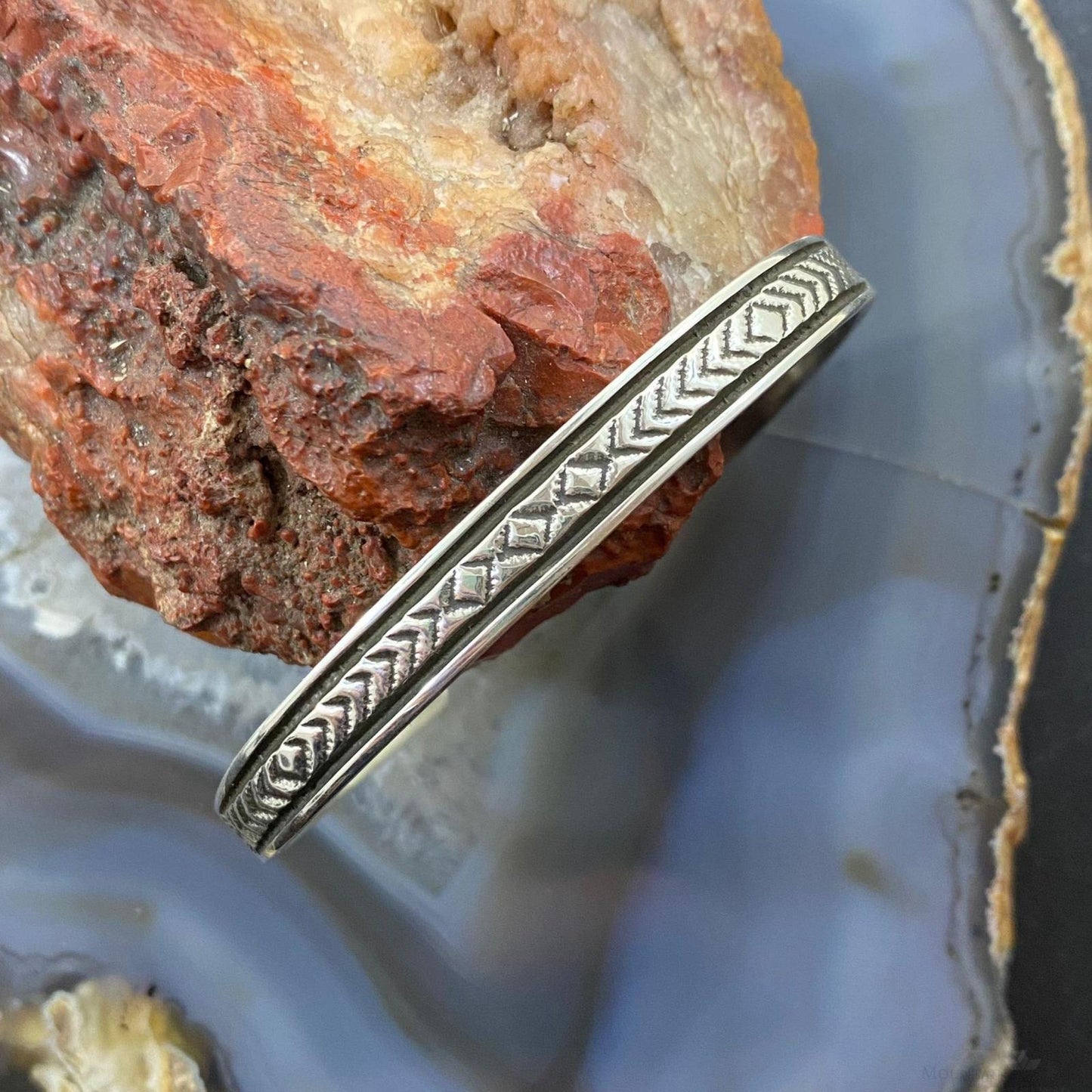 Bruce Morgan Native American Sterling Silver Stamped Slim Cuff For Women #1