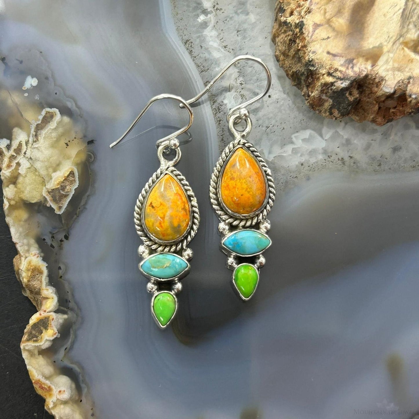 Sterling Silver Southwestern Style Multistone Dangle Earrings For Women #2