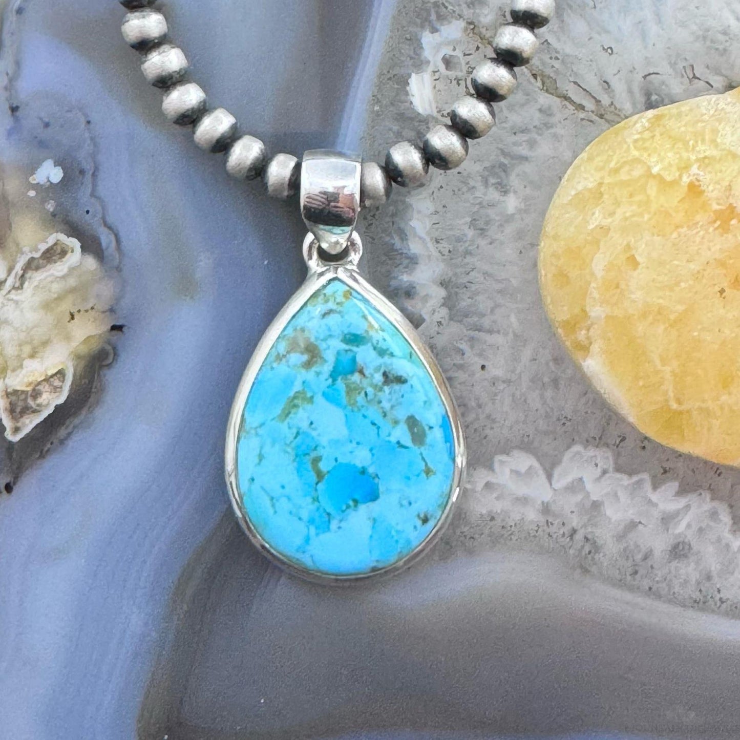 Sterling Silver Southwestern Style Teardrop Apatite Decorated Pendant For Women