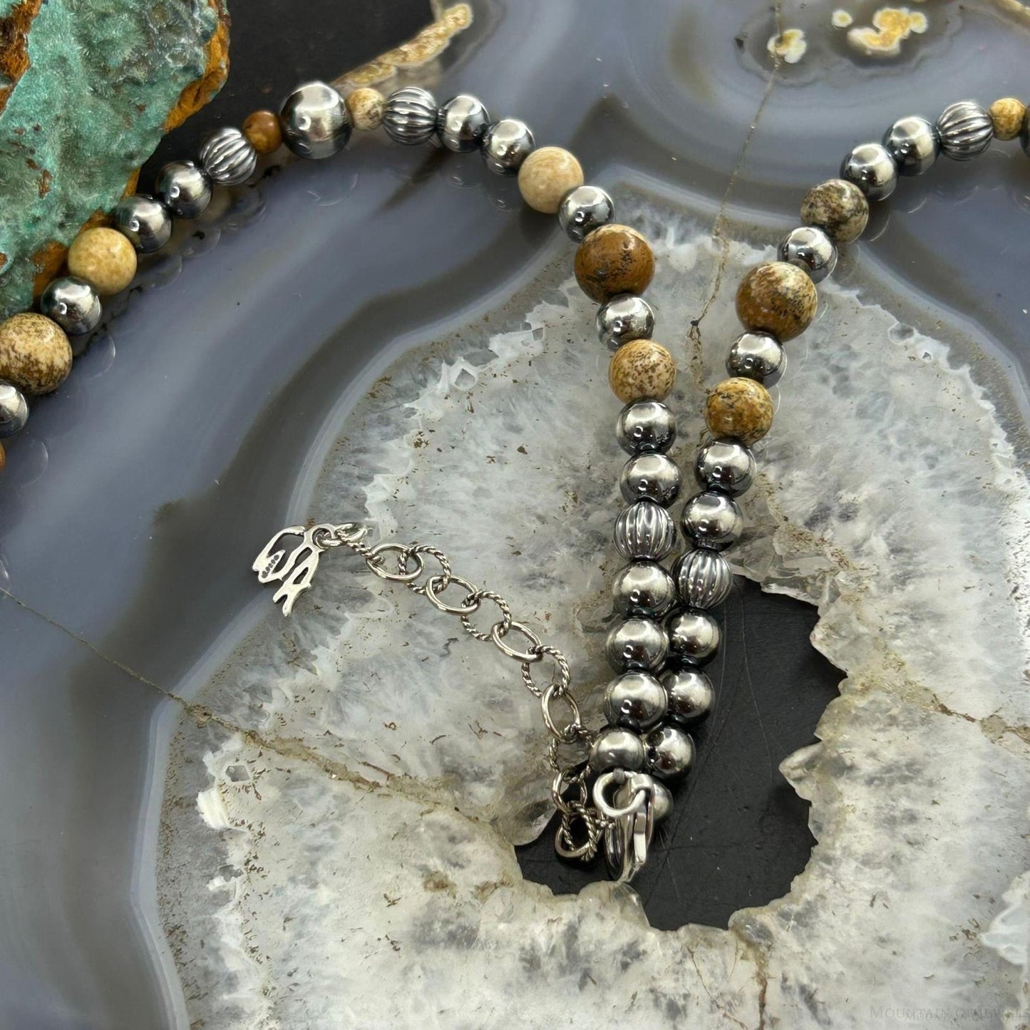 Carolyn Pollack Sterling Silver Decorated Beaded & Picture Jasper Necklace For Women