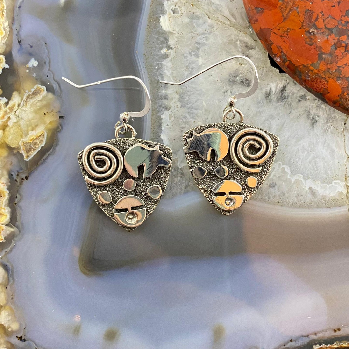 Alex Sanchez Sterling Silver Guitar Picks Petroglyph Dangle Earrings For Women #2