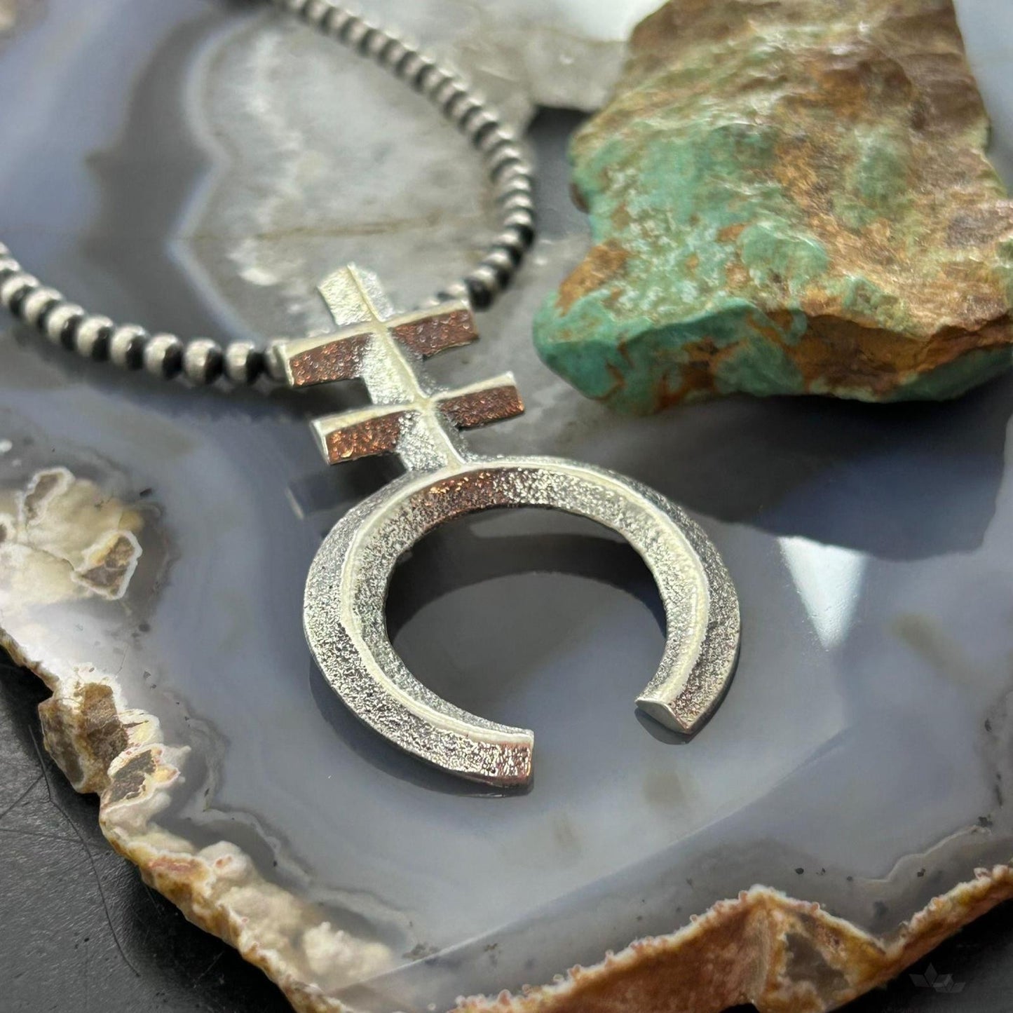 Gary Custer Navajo Sterling Silver Tufa Cast Native Cross Naja Unisex Pendant