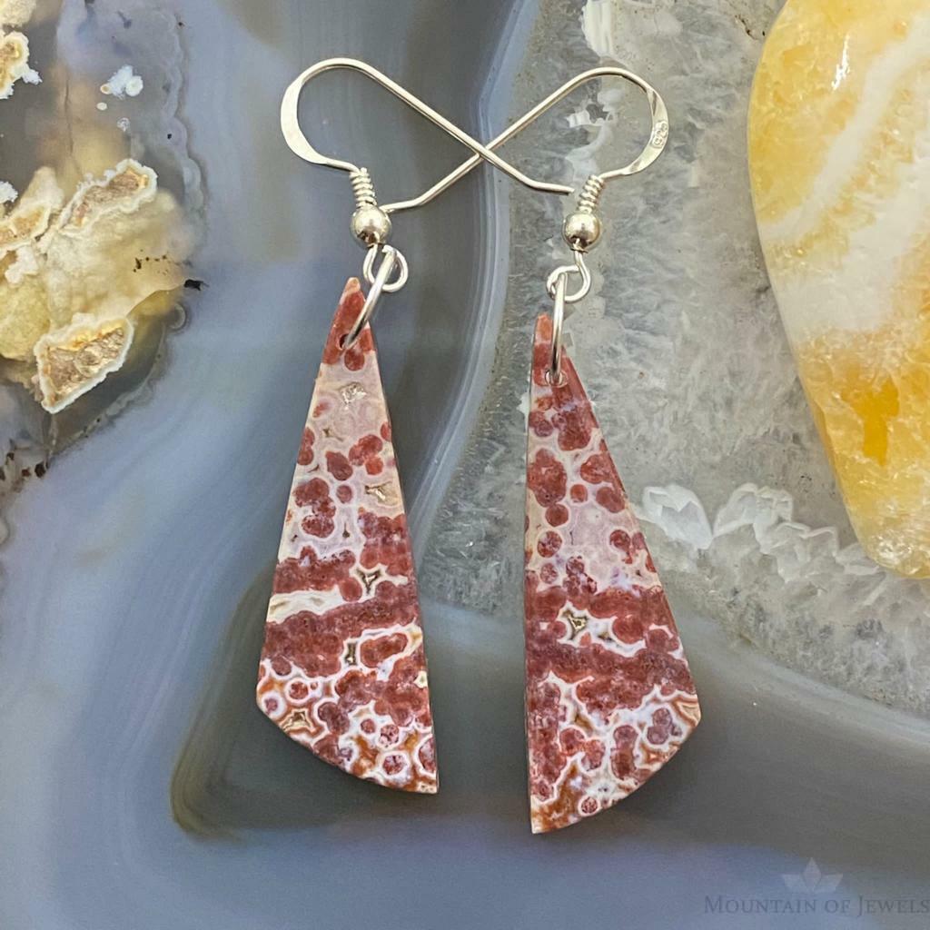 Sterling Silver Triangle Red Ocean Jasper Slab Dangle Earrings For Women