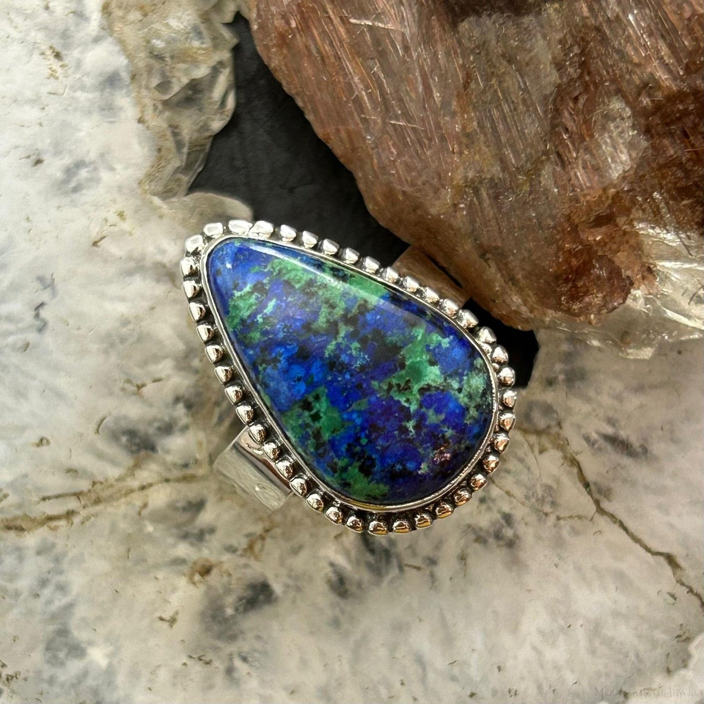 Sterling Silver Southwestern Style Teardrop Azurite Ring Size 10.5 For Women