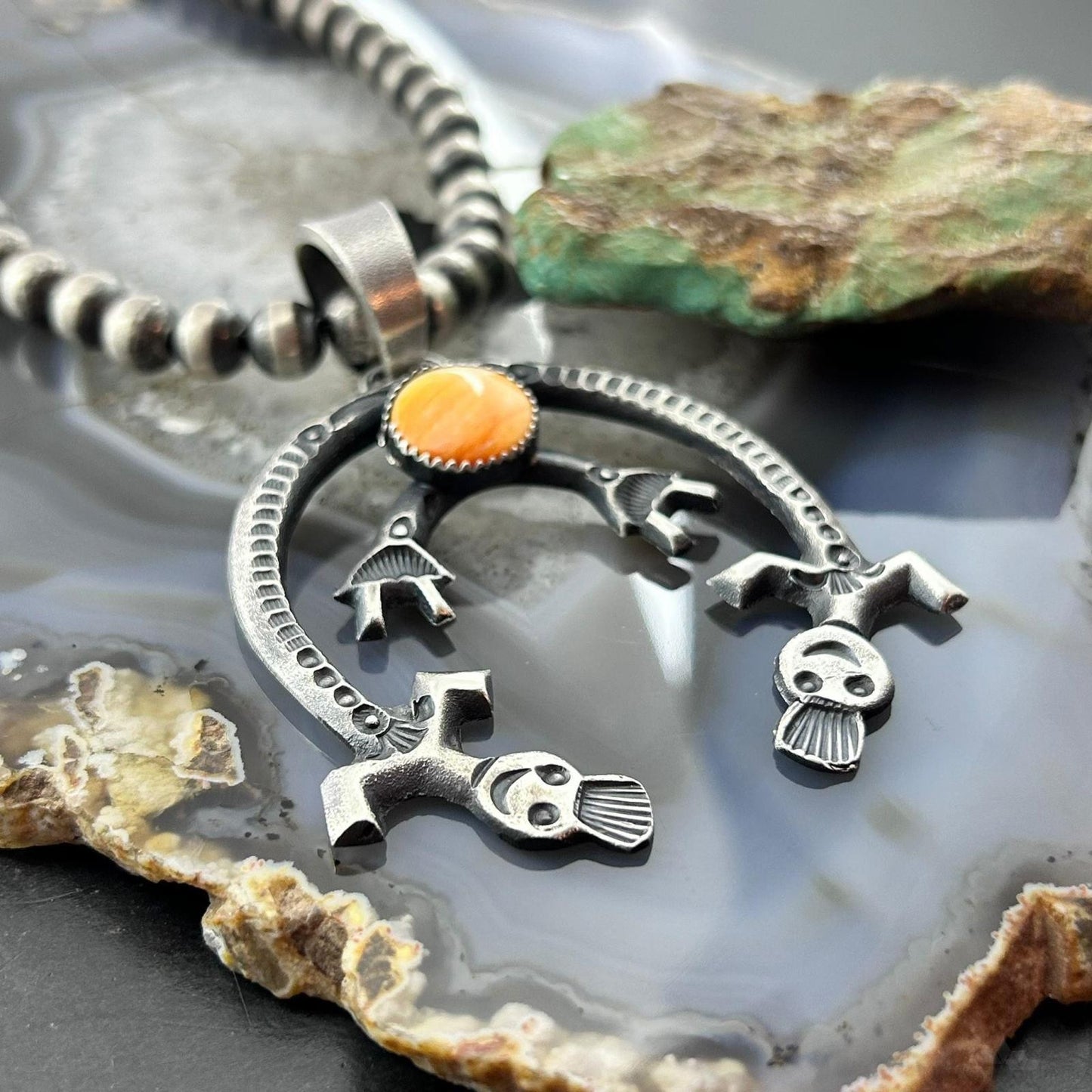 Eva & Linberg Billah Native American Sterling Silver Orange Spiny Oyster Unisex Naja Pendant