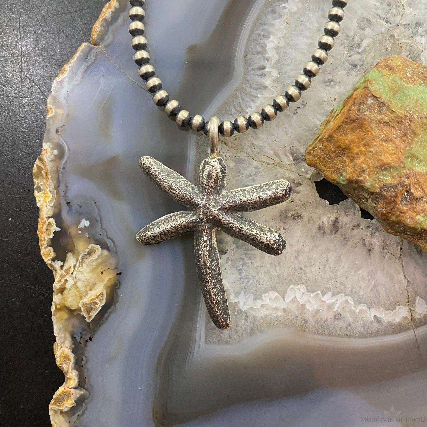 Ira Custer Native American Sterling Silver Tufa Cast Unisex Dragonfly Pendant
