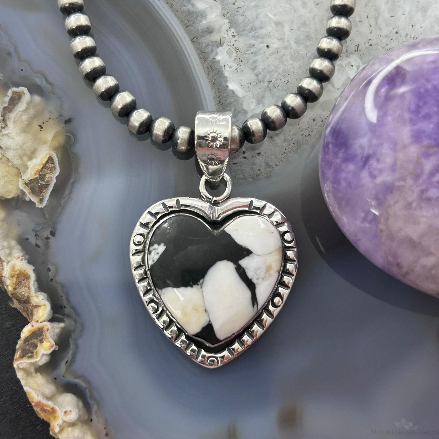 Sterling Silver Southwestern Style White Buffalo Heart Pendant For Women