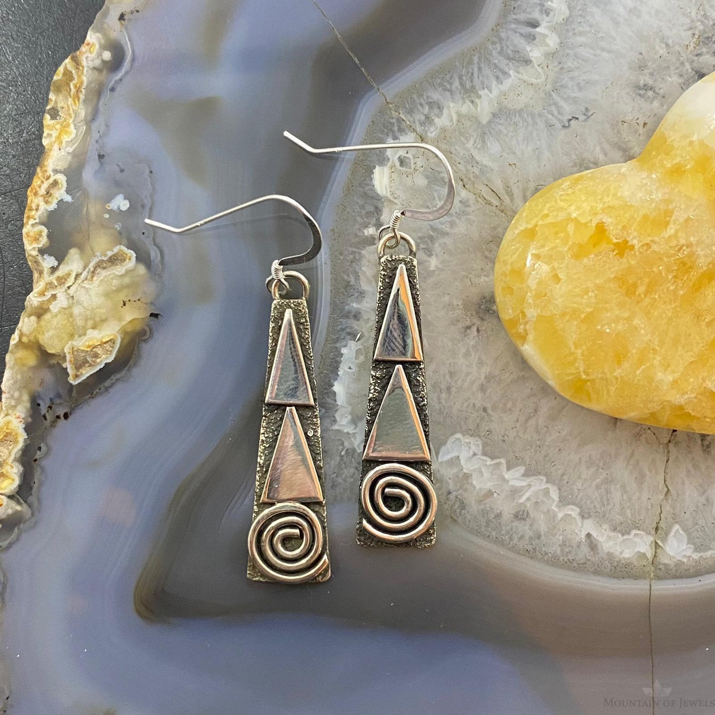 Alex Sanchez Native American Sterling Silver Tipi Petroglyph Dangle Earrings #4