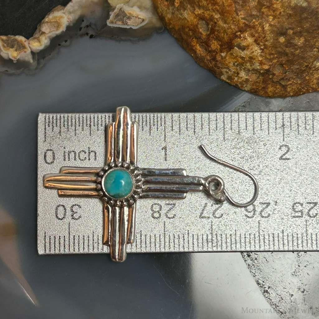 Sterling Silver Southwestern Style Round Mohave Turquoise Zia Dangle Earrings For Women
