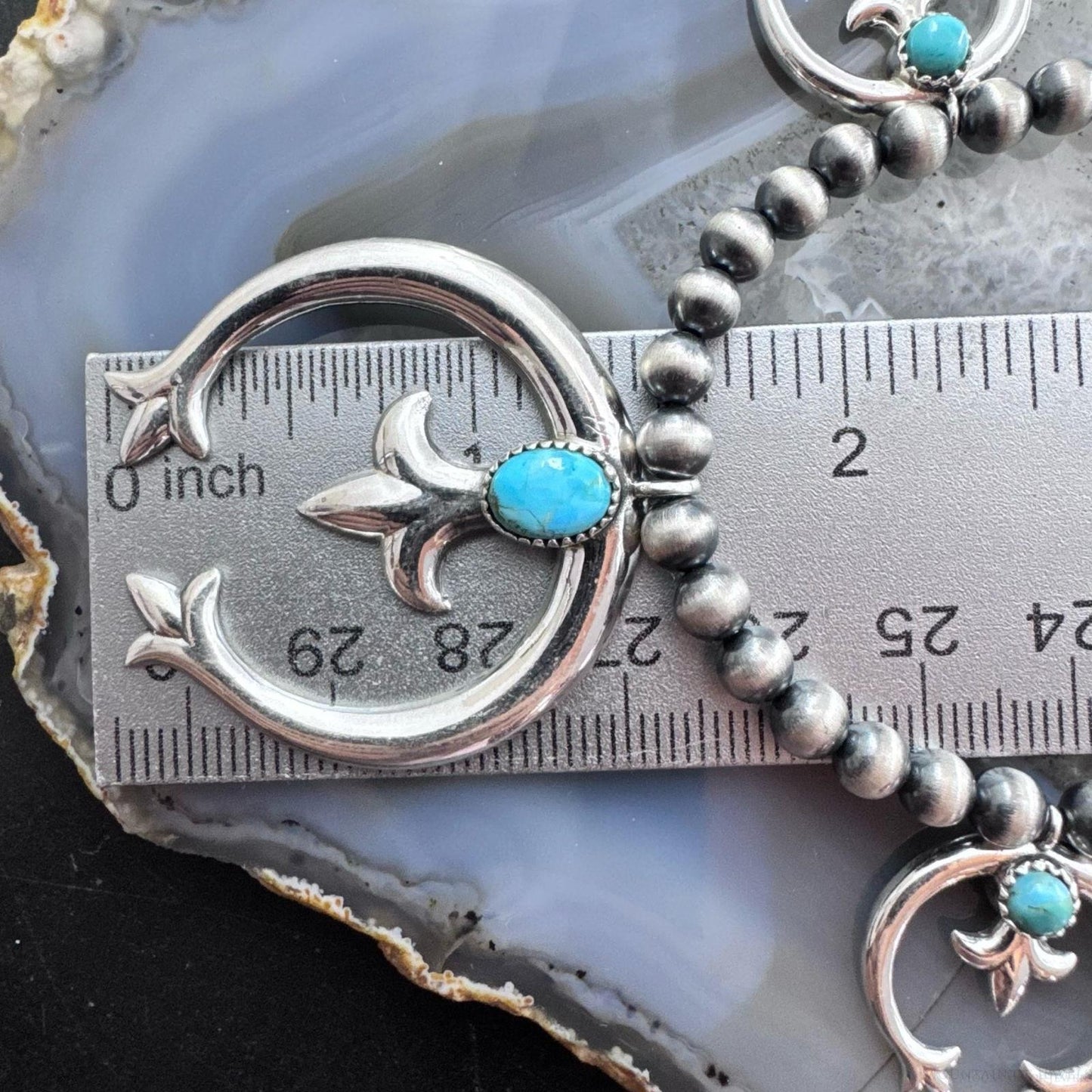 Sterling Silver Southwestern Style Naja w/Turquoise Squash Blossom 20" - 22" Necklace For Women