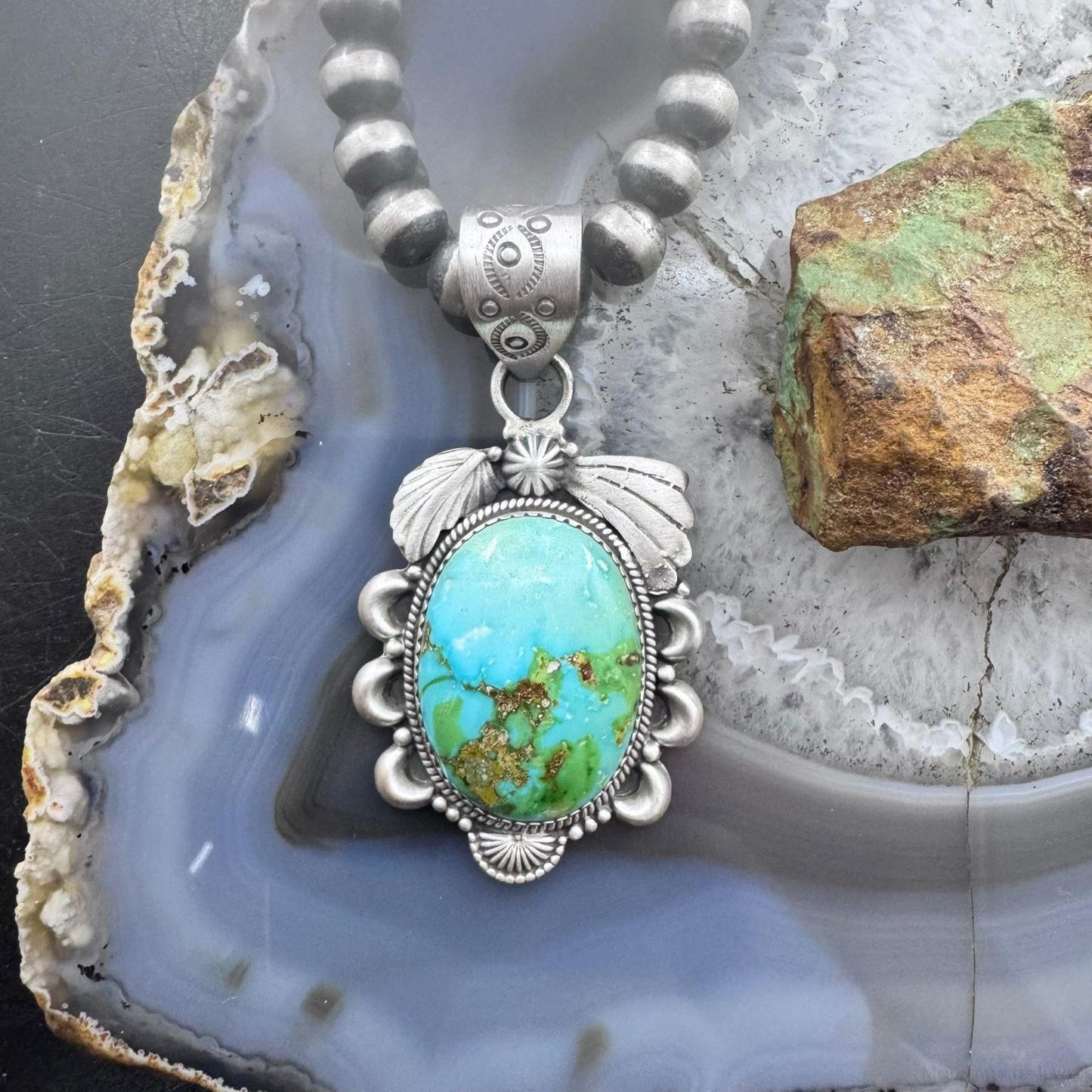 Sterling Silver Southwestern Style Chubby High Grade Sonora Gold Turquoise Pendant For Women
