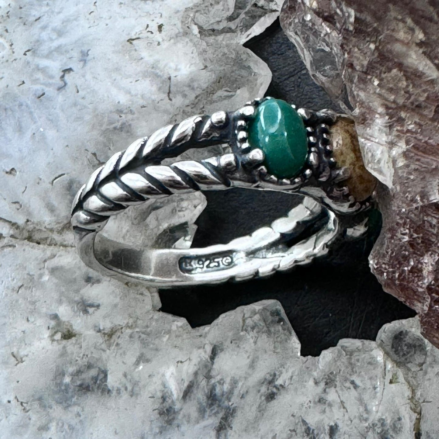 Carolyn Pollack Sterling Silver Oval Picture Jasper & 2 Green Turquoise Ring For Women