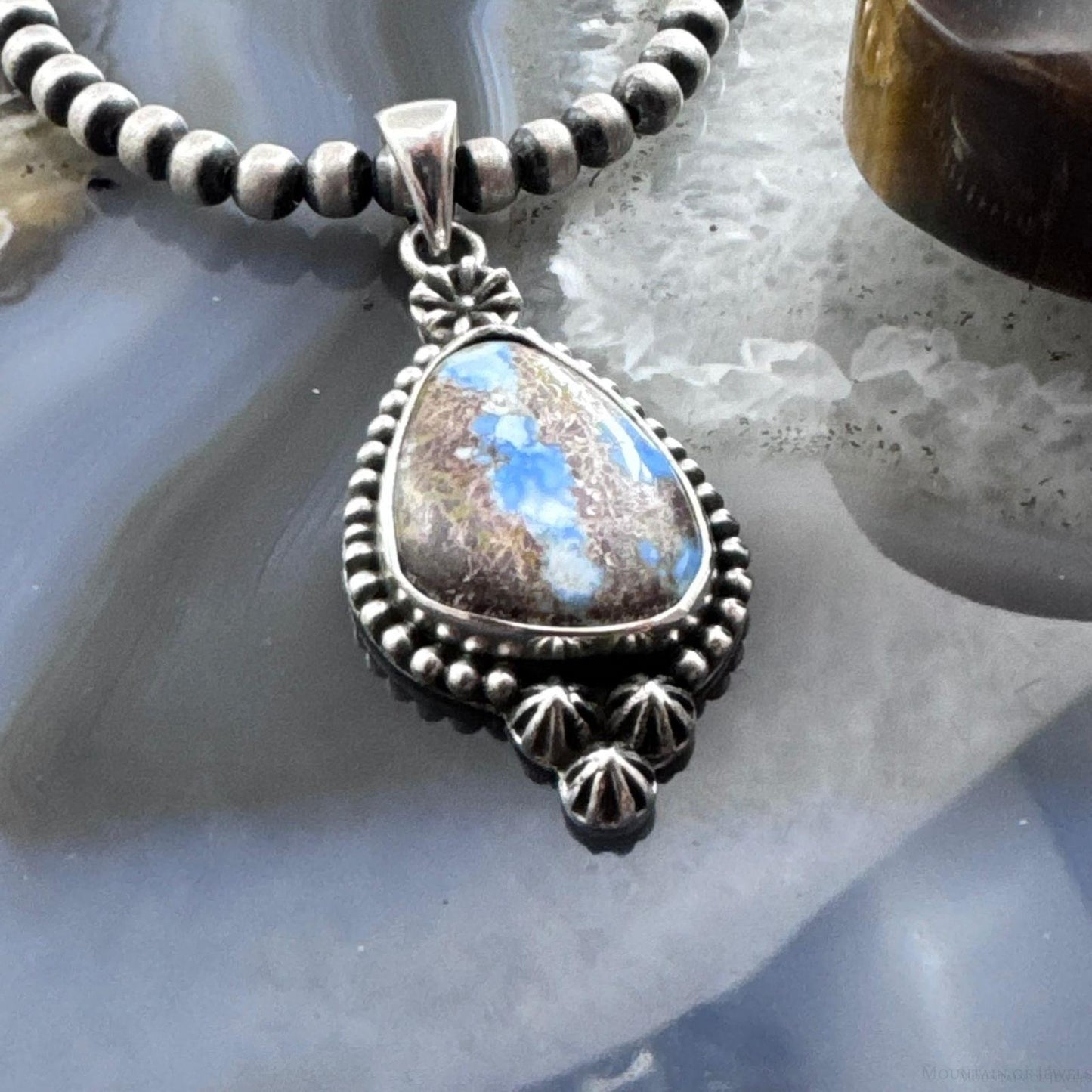 Sterling Silver Southwestern Style Golden Hill Turquoise Decorated Pendant For Women