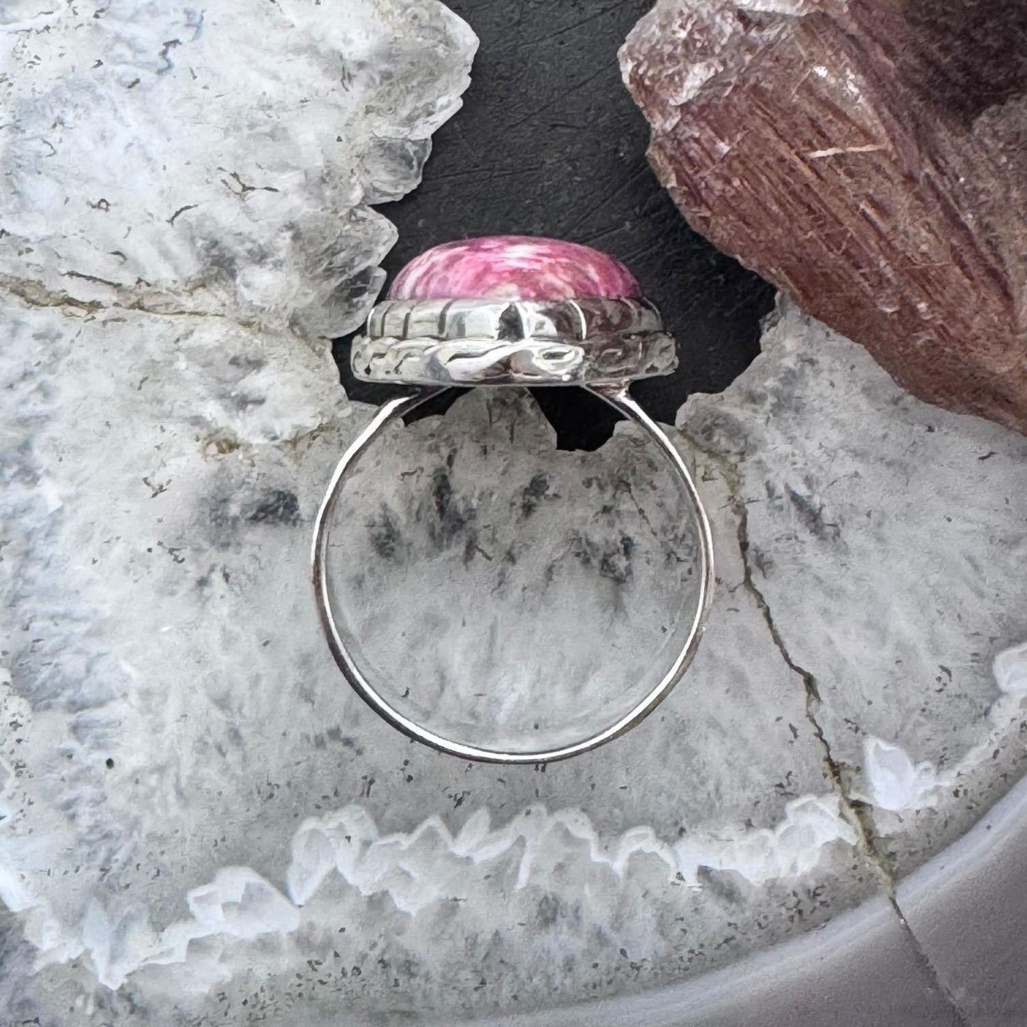 Sterling Silver Southwestern Style Teardrop Thulite Decorated Ring Size 9.5 For Women