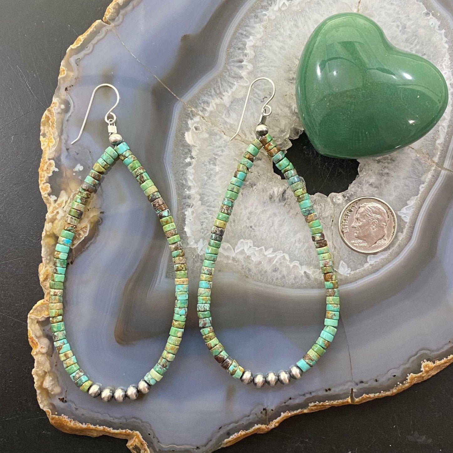 Sterling Silver Turquoise Beads & Navajo Pearl Beads 4 mm Hoop Dangle Earrings