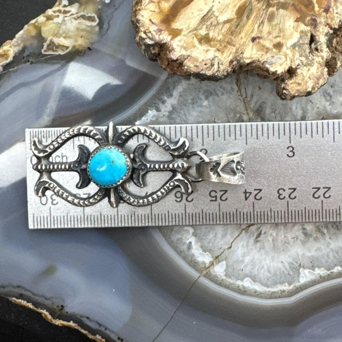 Eva & Linberg Billah Native American Sterling Silver Sandcast Turquoise Unisex Pendant