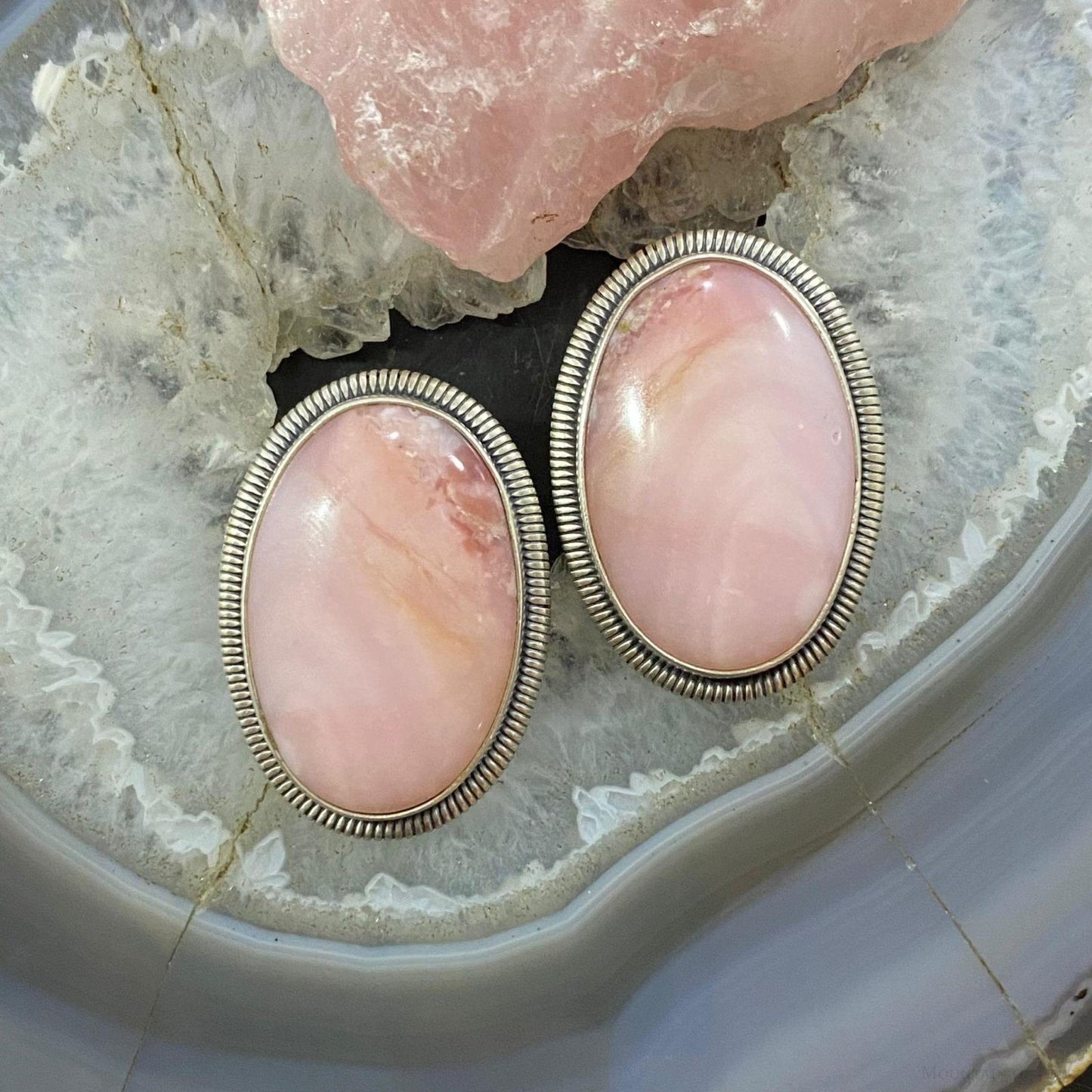 Wydell Billie Sterling Silver Oval Peruvian Pink Opal Stud Earrings For Women