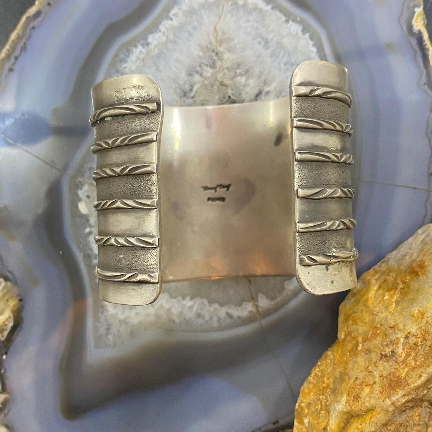 Tawney Cruz-Willie Sterling Silver Spiny Oyster Stamped Wide Bracelet For Women
