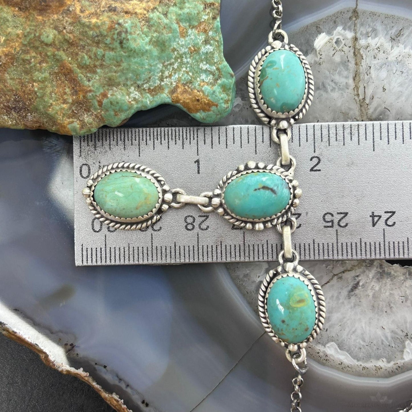 Sterling Silver Southwestern Style 4 Oval Turquoise Lariat Necklace For Women