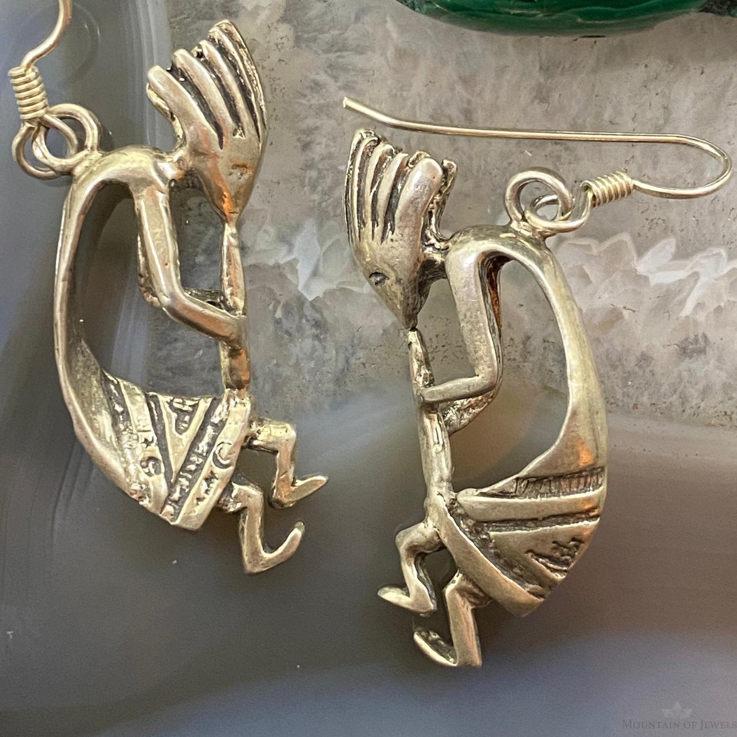 Vintage Native American Sterling Silver Kokopelli Dangle Earrings For Women
