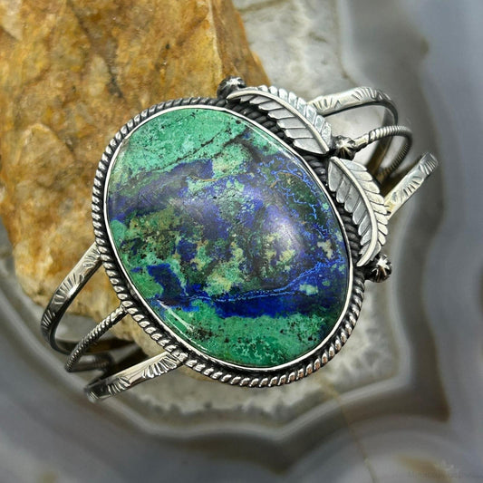 Sterling Silver Southwestern Style Oval Azurite Decorated Bracelet For Women