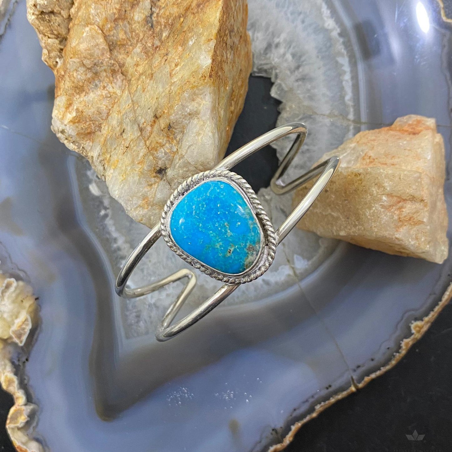 Vintage Native American Silver Turquoise Split Shank Bracelet For Women