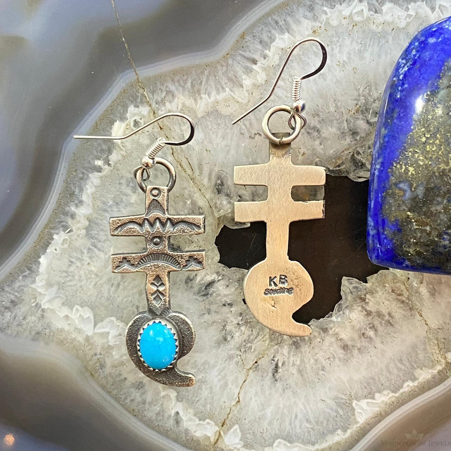 Kevin Billah Native American Sterling Silver Turquoise Cross & Heart Dangle Earrings For Women