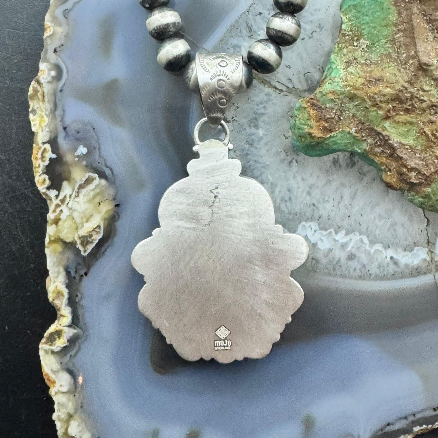 Sterling Silver Southwestern Style Wide Teardrop Dendritic Agate Decorated Pendant For Women