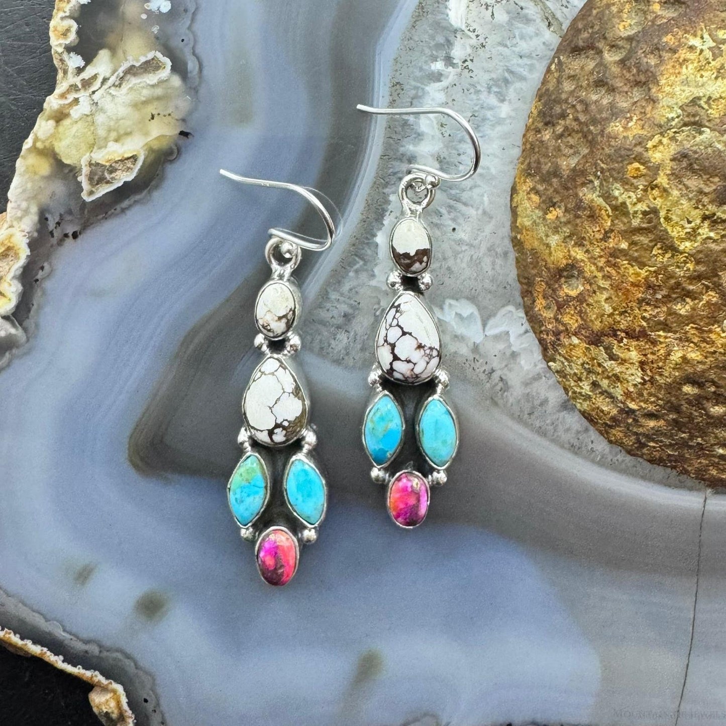 Sterling Silver Southwestern Style Multistone Cluster Dangle Earrings For Women #3