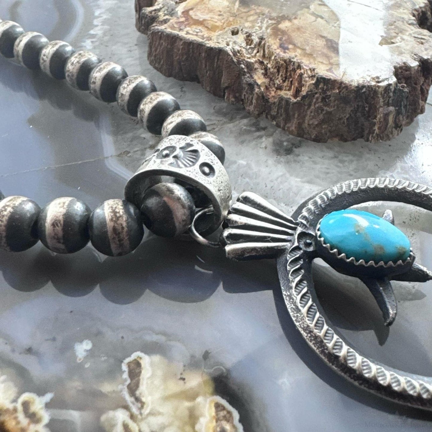 Eva & Linberg Billah Sterling Silver Teardrop Turquoise Decorated Unisex Naja Pendant