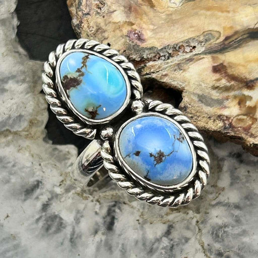 Sterling Silver Southwestern Style Double Golden Hill Turquoise Ring Size 7 For Women