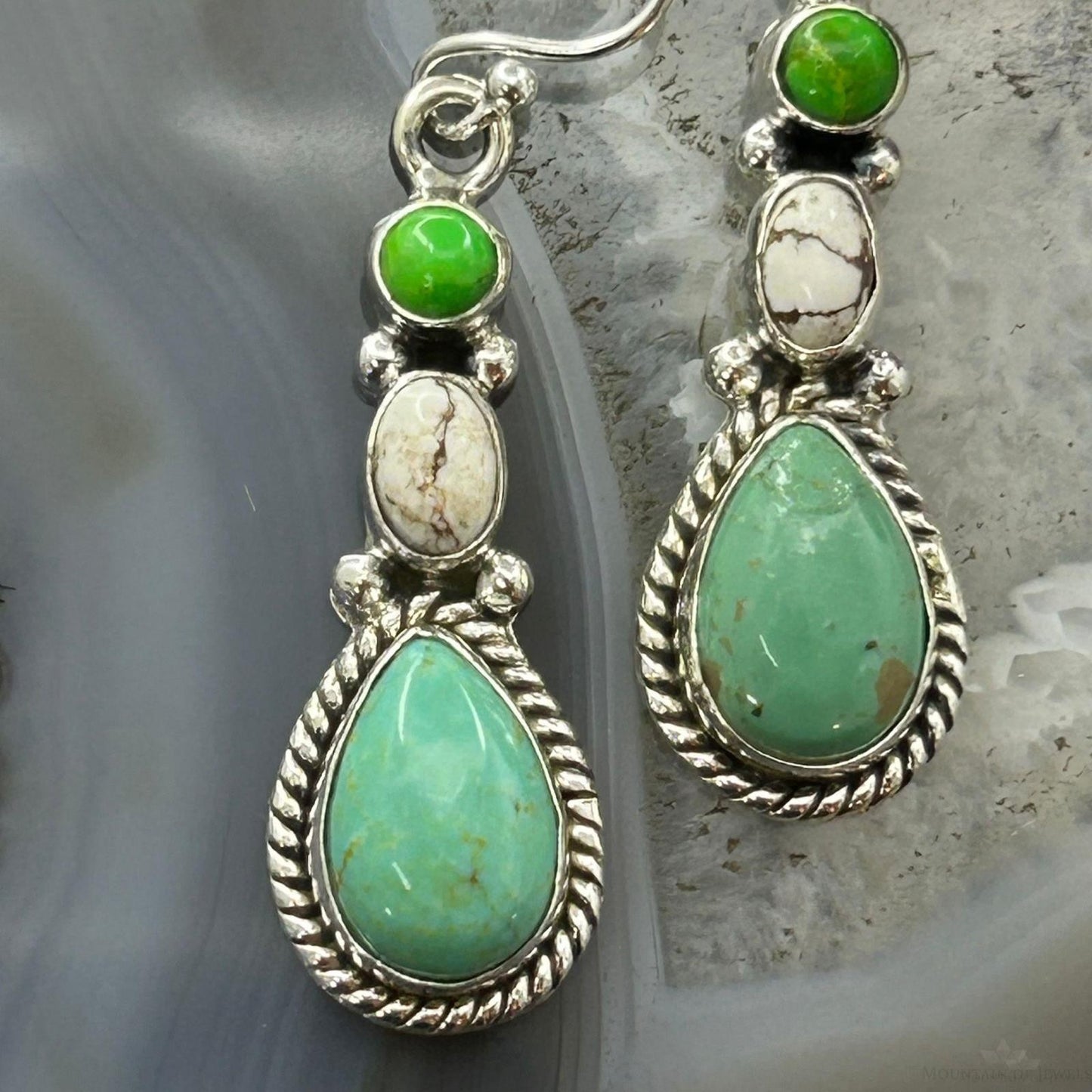 Sterling Silver Southwestern Style Multistone Dangle Earrings For Women #13