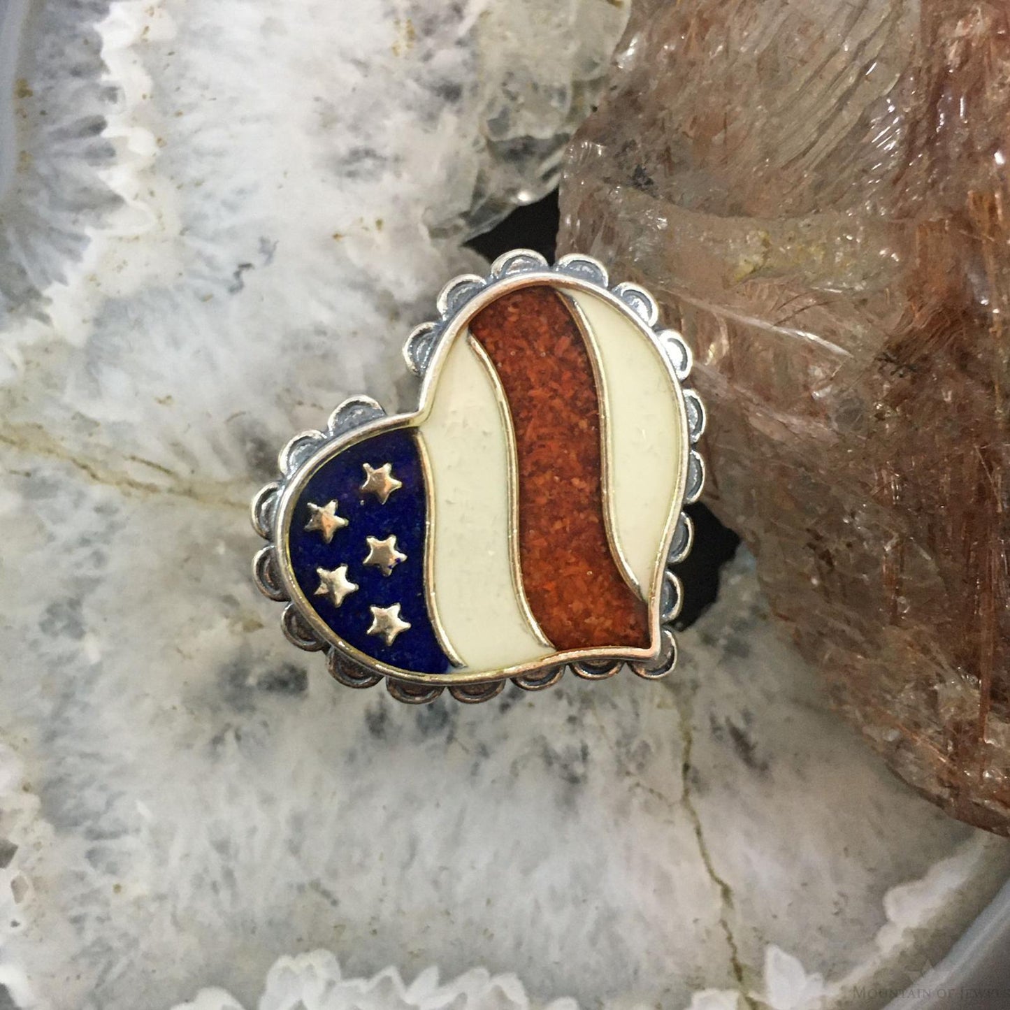 Carolyn Pollack Vintage Southwestern Style Sterling Silver Heart Shape American Flag Ring For Women
