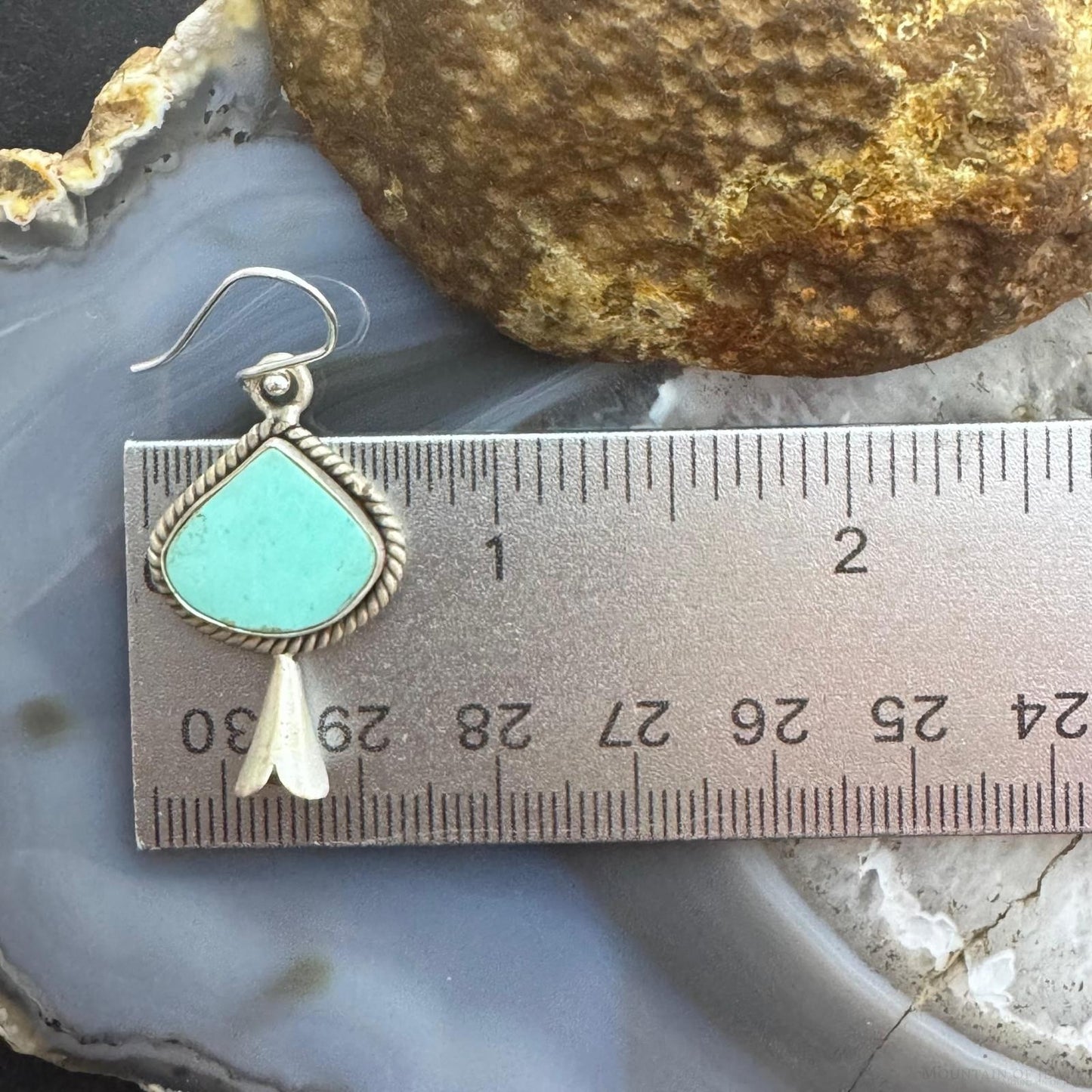 Sterling Silver Southwestern Style Turquoise Squash Blossom Dangle Earrings For Women