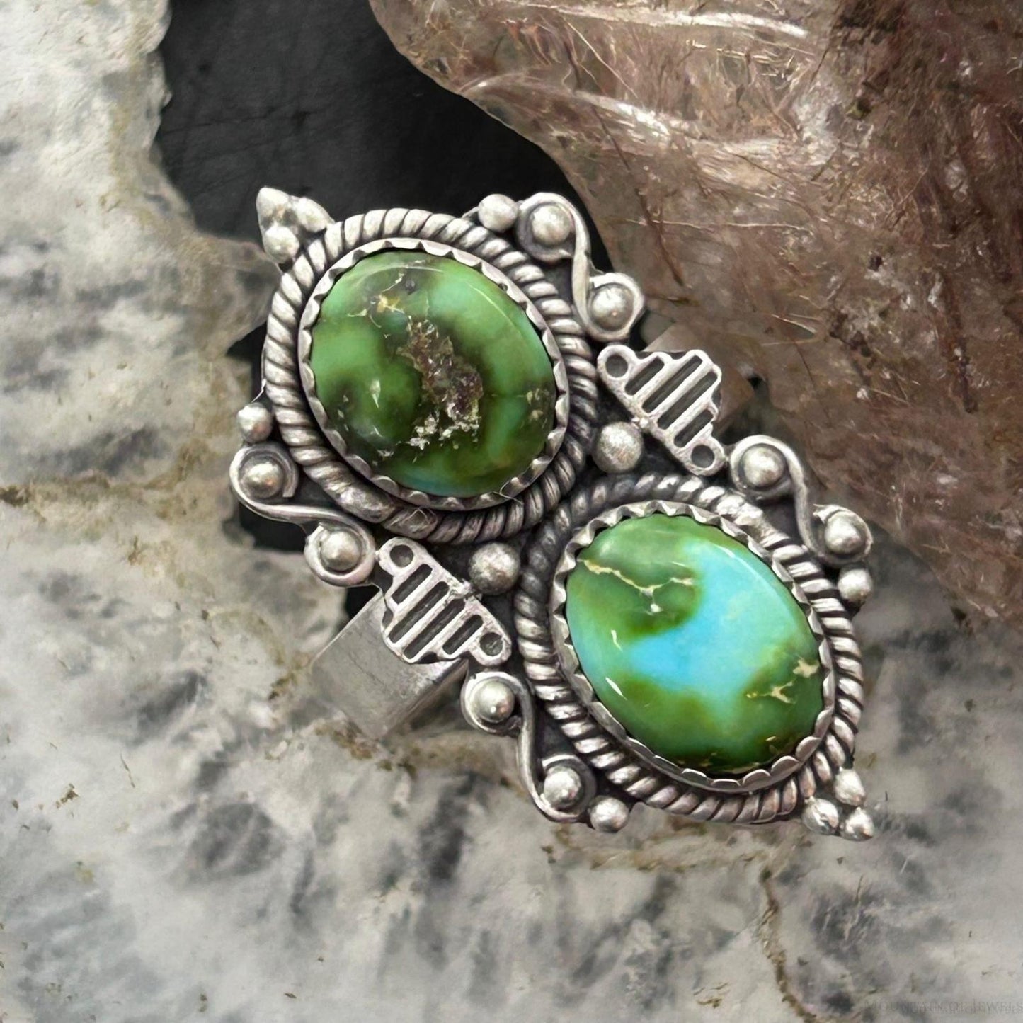 Sterling Silver Southwestern Style 2 Sonora Gold Turquoise Adjustable Ring For Women #3