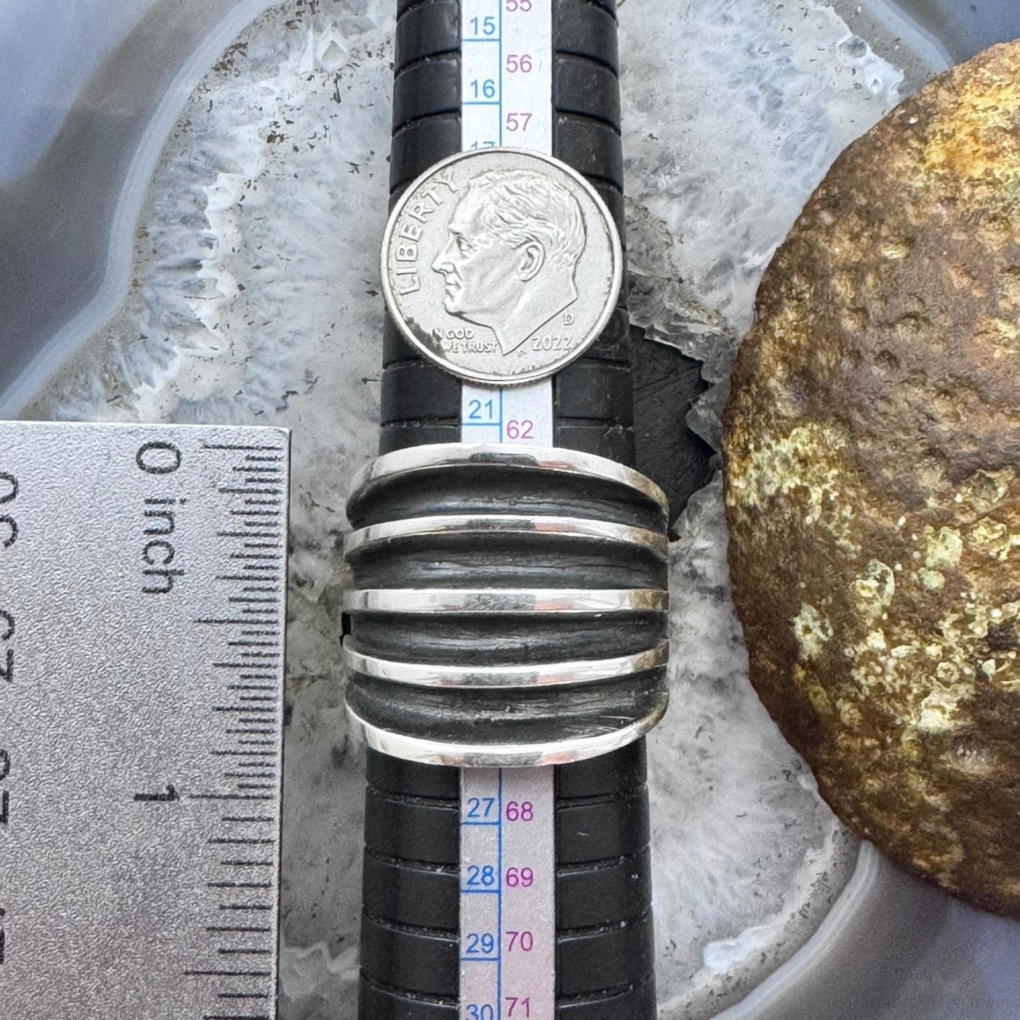 Sterling Silver Five Row Carved Solid Fashion Unisex Ring, Taxco Mexico
