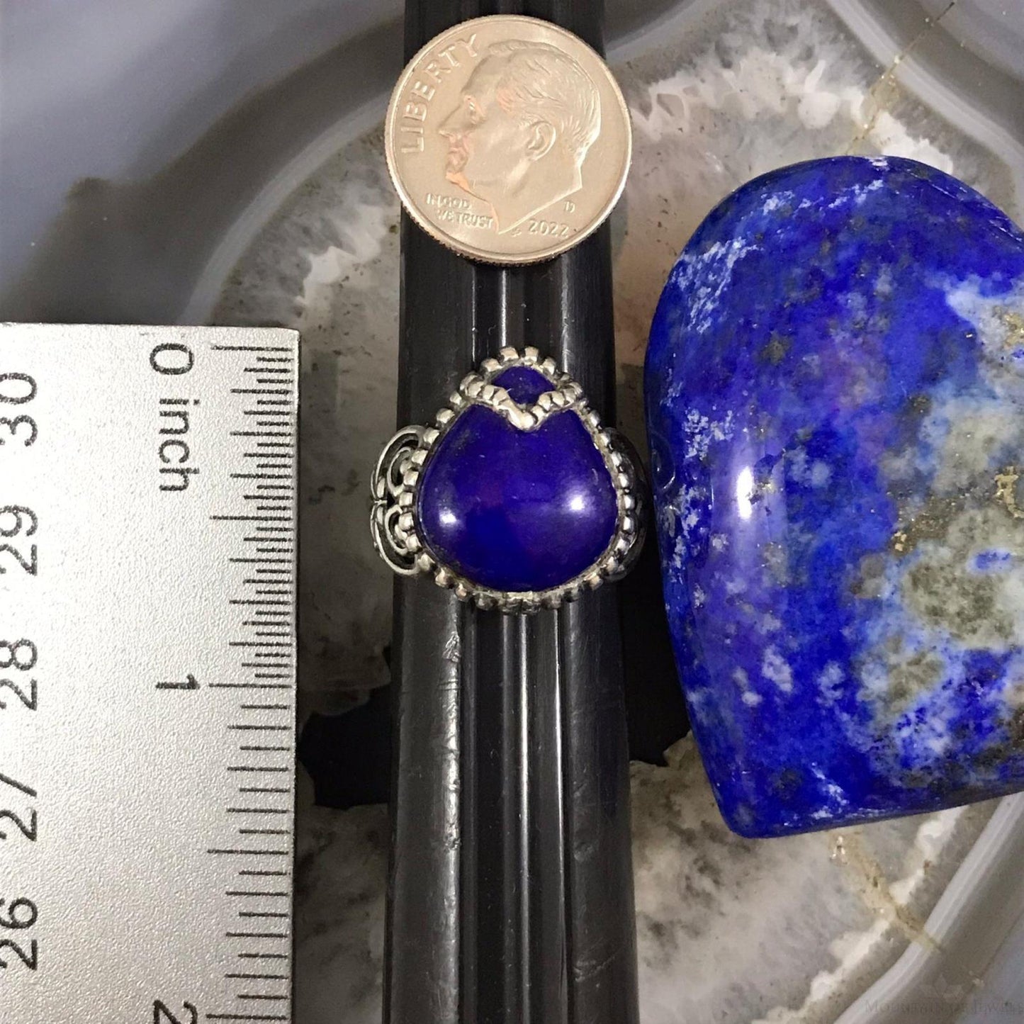 Carolyn Pollack Sterling Silver Wide Pear Lapis Decorated Ring Size 6.5 For Women