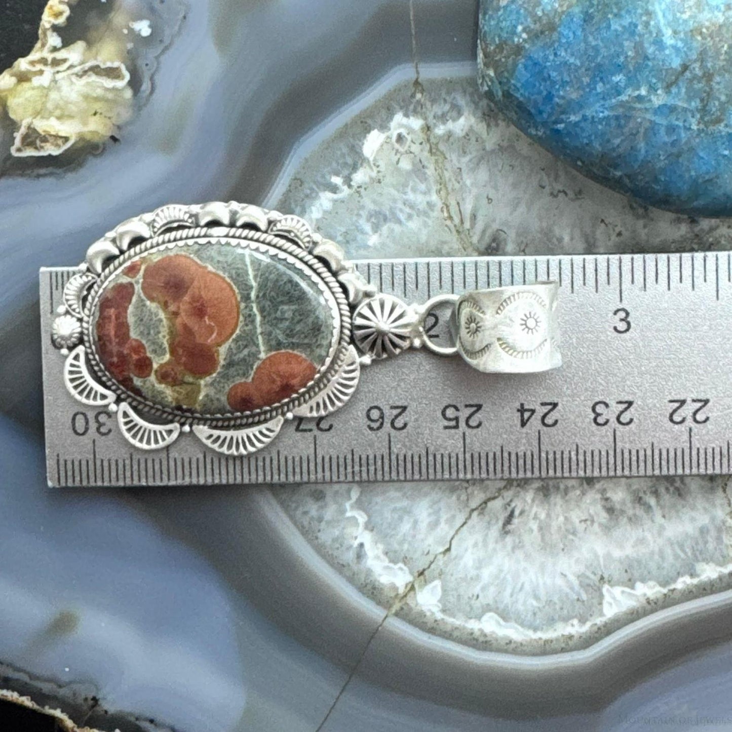 Sterling Silver Southwestern Style Elongated Oval Peanut Obsidian Decorated Pendant For Women